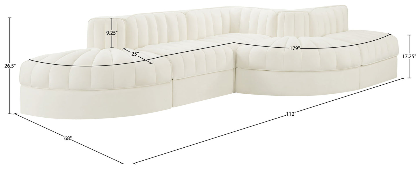 Rummi - Rounded Velvet Performance Fabric Upholstered 5 Piece Modular Sectional