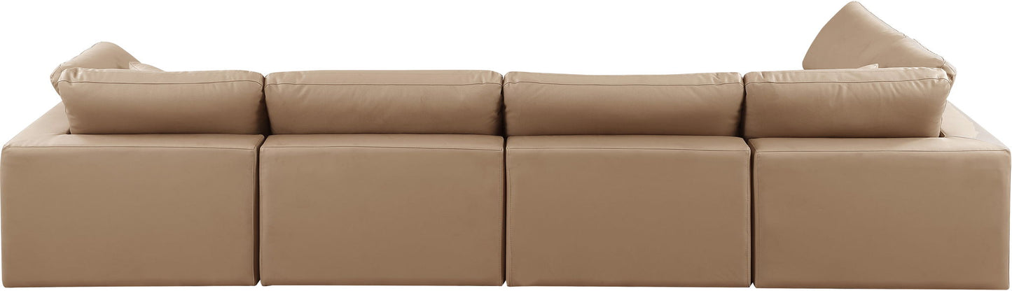 Comfy - 5 Piece Faux Leather Modular Sectional - Tan
