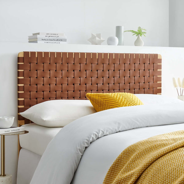 Sparta Weave Vegan Leather Headboard - Full, Natural Brown