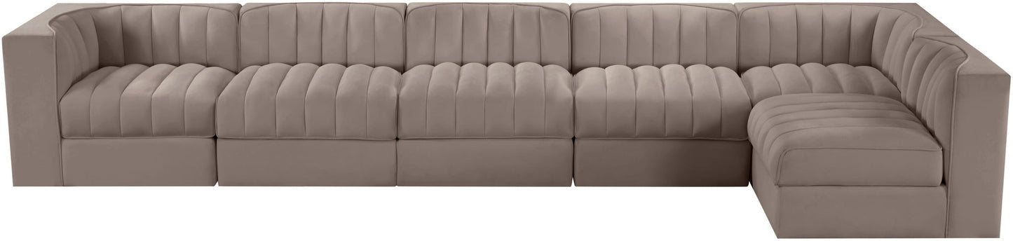 Rummi - Velvet Performance Fabric Upholstered 6 Piece Modular Sectional, L-Shaped (Right)