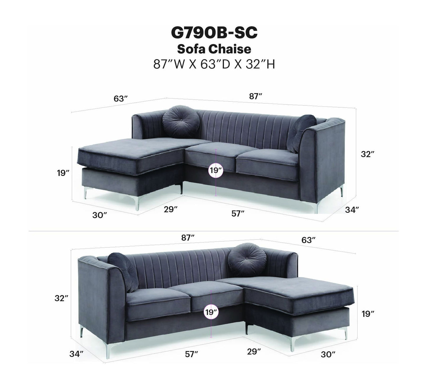 Glory Furniture - Delray - Sofa Chaise