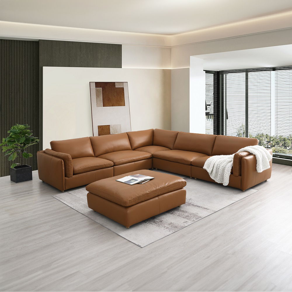Brighton - Modular Armless Chair - Brown Top Grain Leather
