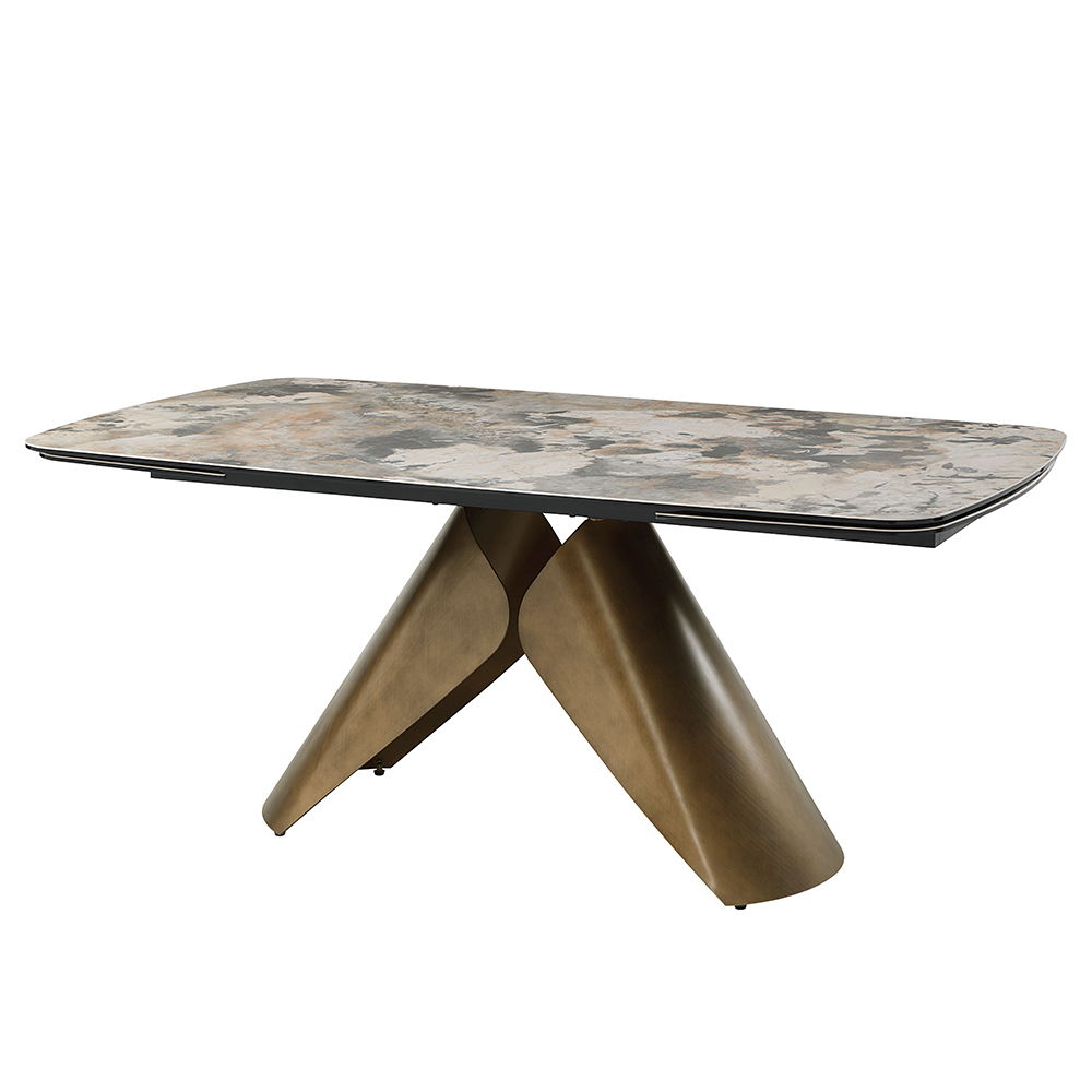 Malika - Ceramic Top Dining Table - Gray & Copper Cross Brushed