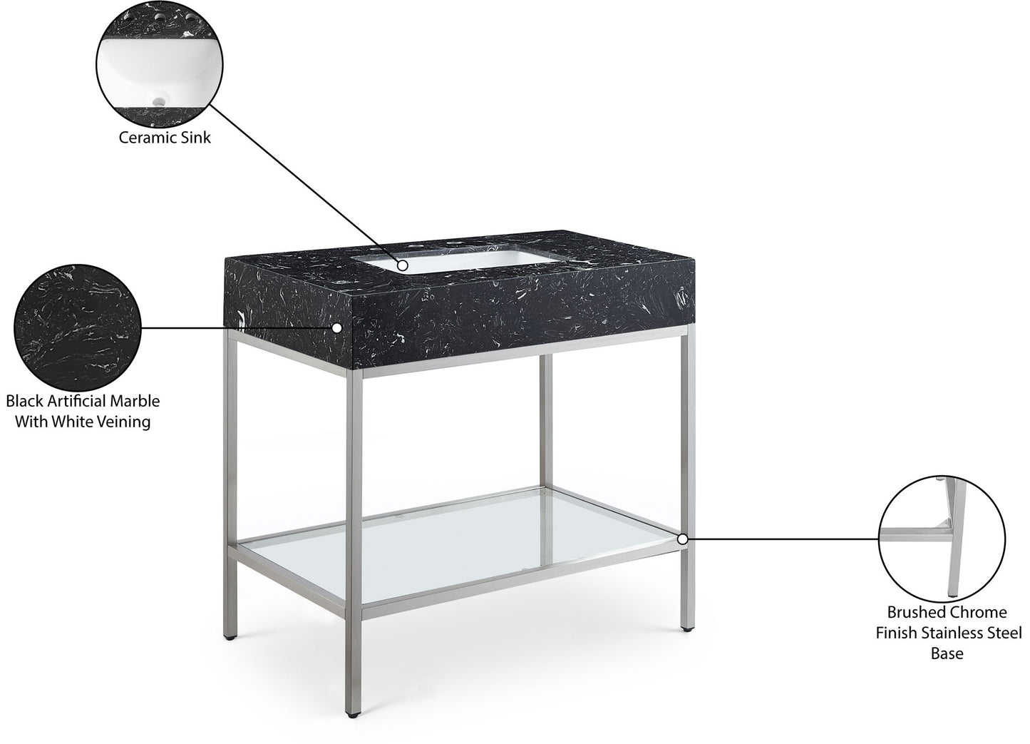 Marmo - Engineered Marble Bathroom Vanity With Chrome Base