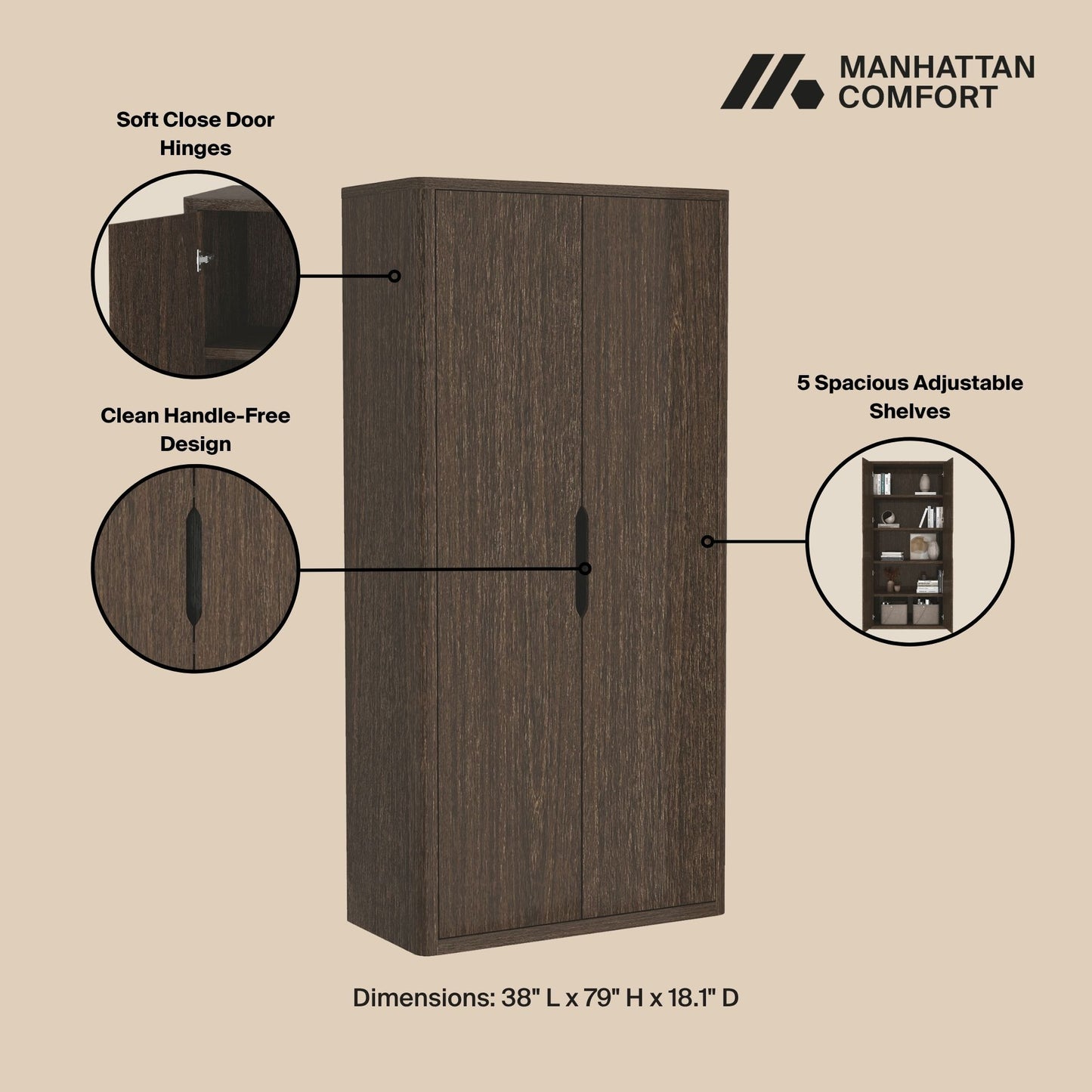 Manhattan Rivington - Bookcase Cabinet With 2 Doors