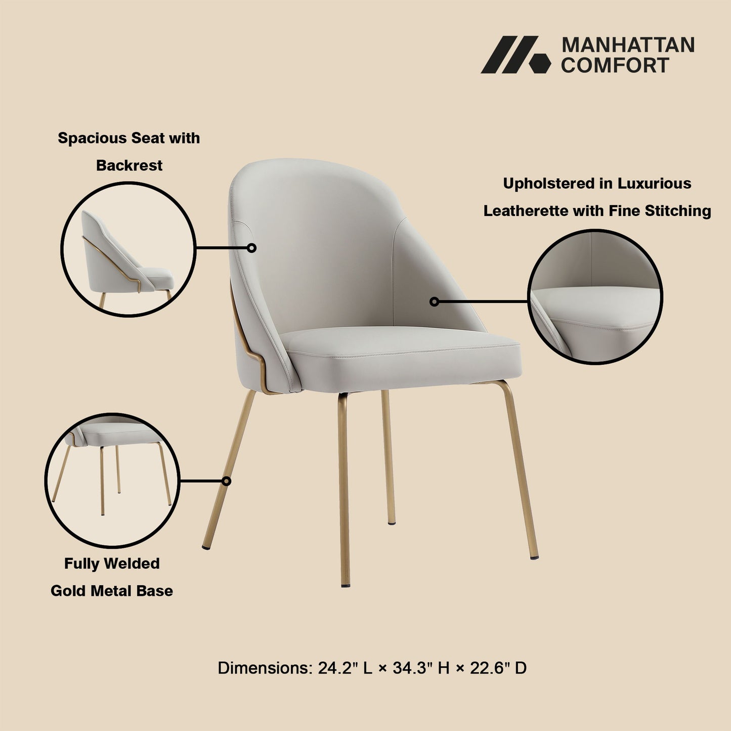 Manhattan Gracie - Dining Chair With Gold Legs
