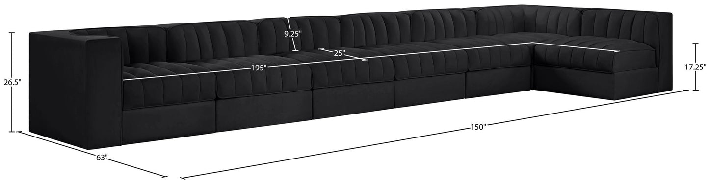 Rummi - Velvet Performance Fabric Upholstered 7 Piece Modular Sectional, L-Shaped (Right)