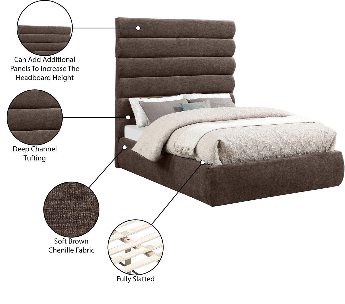 Adam - Chenille Fabric Bed With 70.5" Headboard