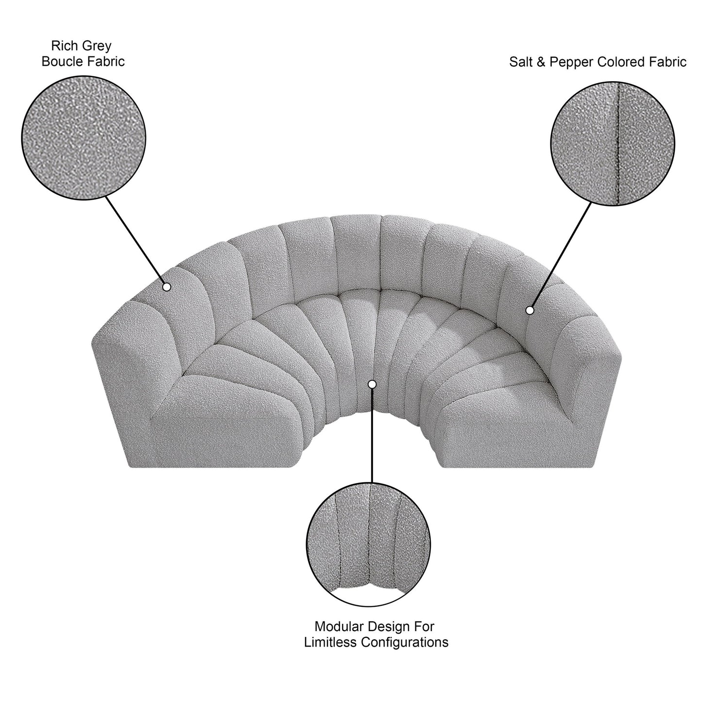 Arc - Boucle Fabric 4 Piece U-Shaped Modular Sofa