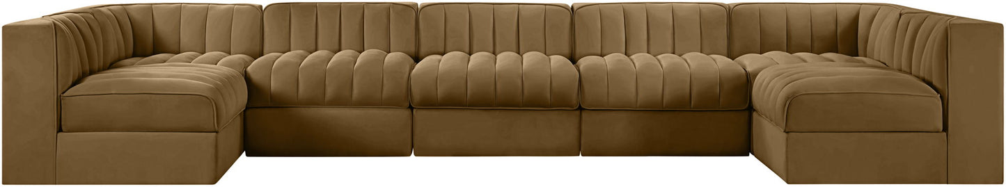 Rummi - Velvet Performance Fabric Upholstered 7 Piece Modular Sectional (With 2 Corner Chairs)