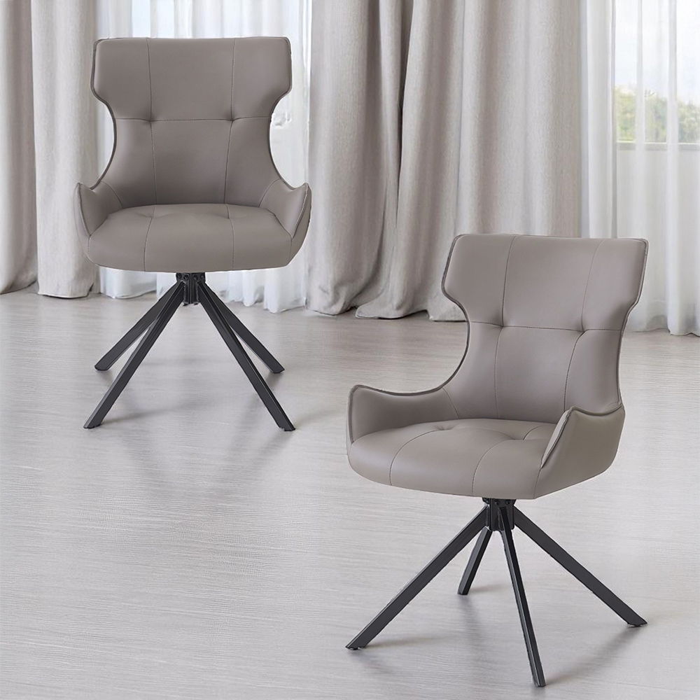 Damita - Camel Synthetic Leather Side Chair With Swivel (Set of 2) - Gray & Black Finsh