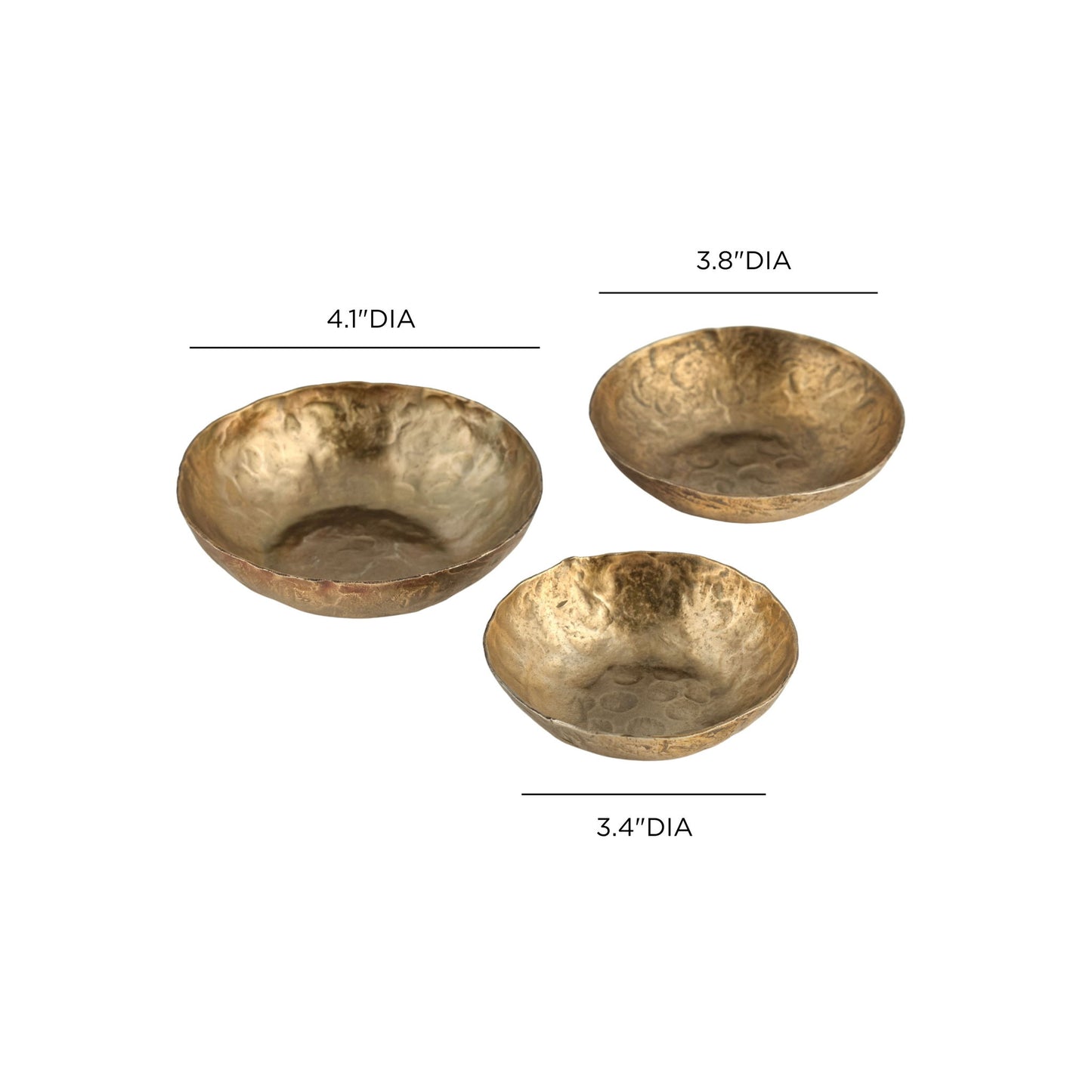 Shah - Hammered Iron Catchall Round Bowls (Set of 3) - Antique Brass