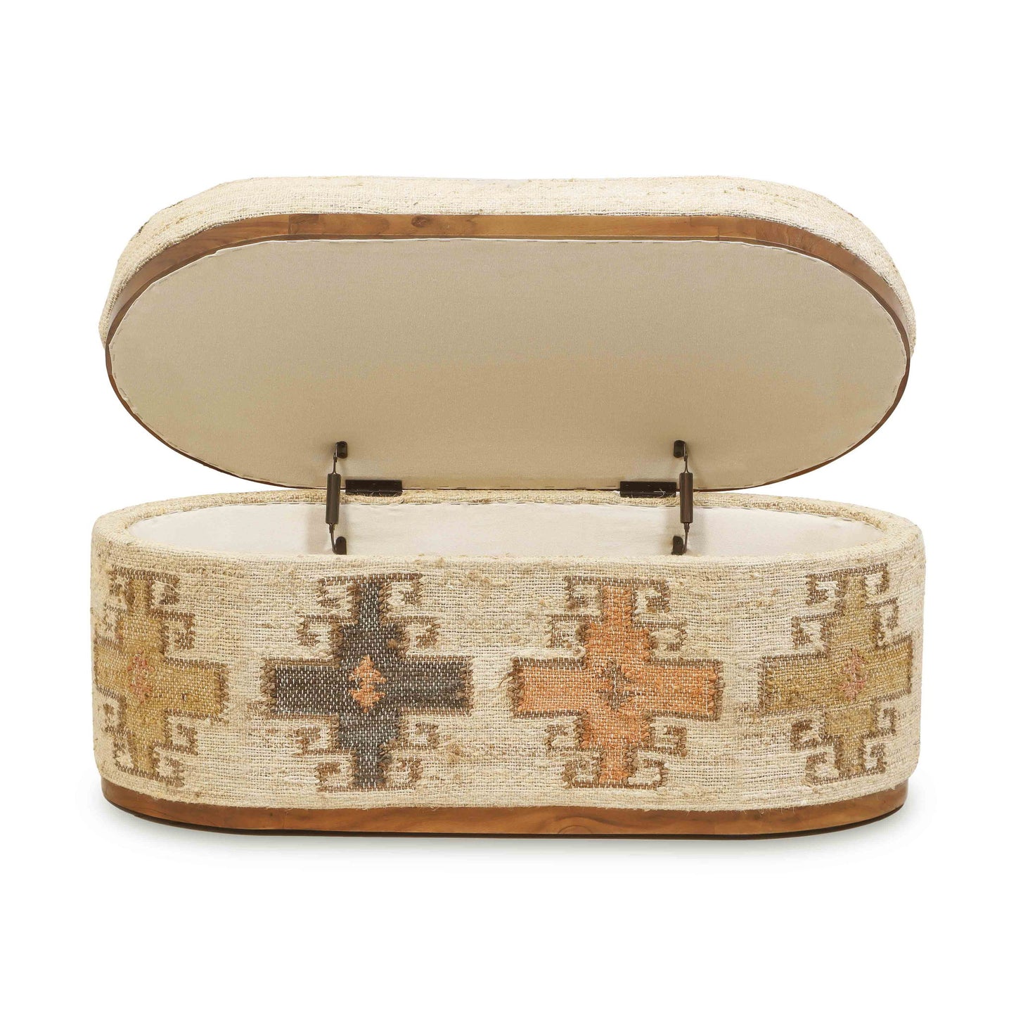 Olivier - Cotton Oval Storage Ottoman - Beige