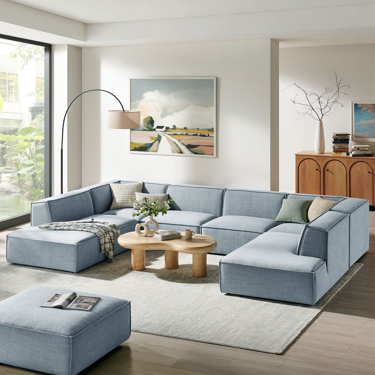 Restore 6-Piece Performance Fabric Upholstered U-Shaped Sectional Sofa - Sky