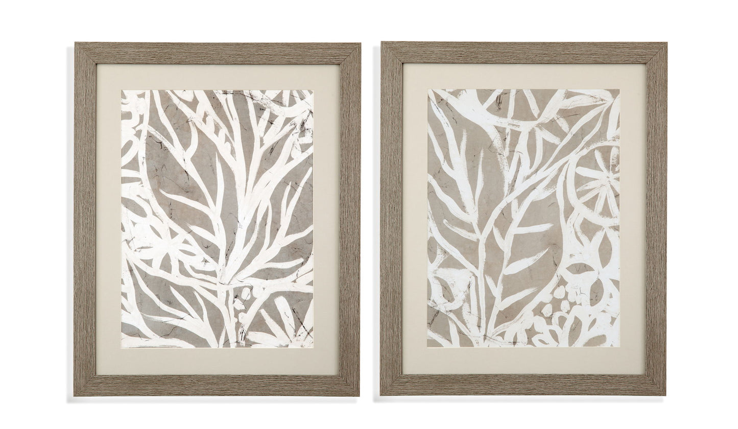 Mudcloth Foliage I Framed Print - Light Brown / Beige