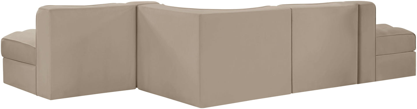 Rummi - Rounded Velvet Performance Fabric Upholstered 5 Piece Modular Sectional