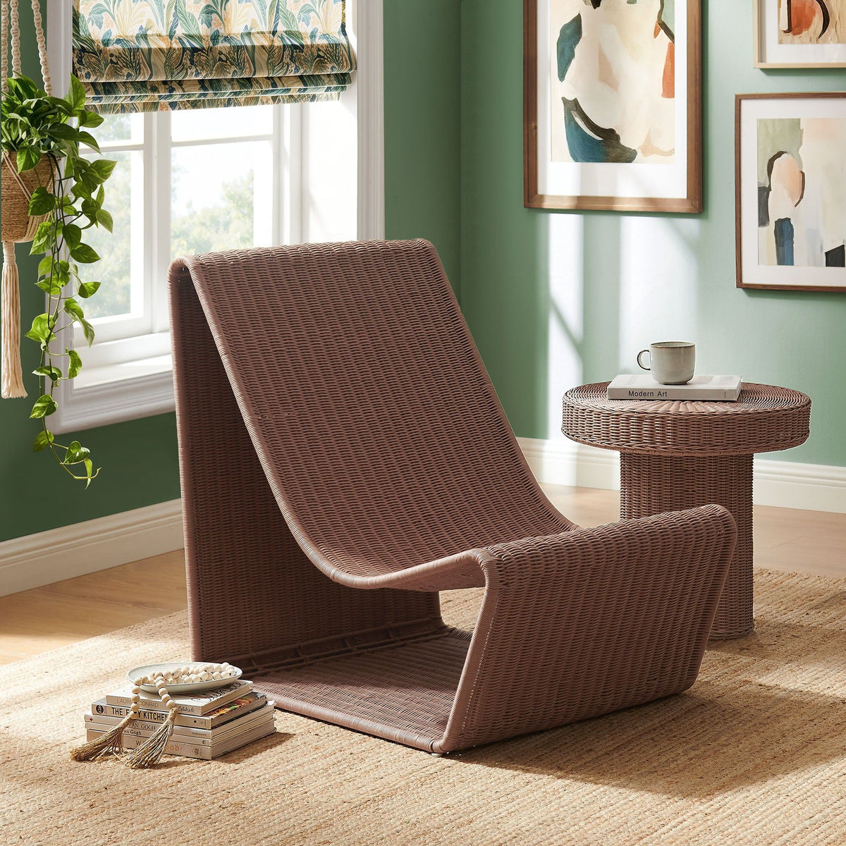 Eira Curved Low Seat Natural Rattan Lounge Chair - Mocha