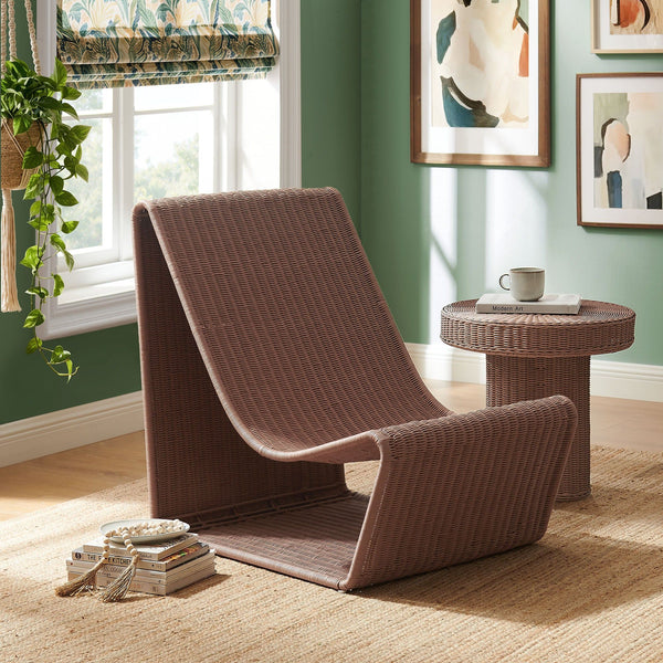 Eira Curved Low Seat Natural Rattan Lounge Chair - Mocha