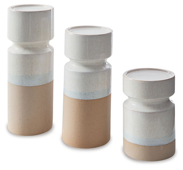 Hurston - Candle Holder Set (Set of 3) - Ivory / Brown