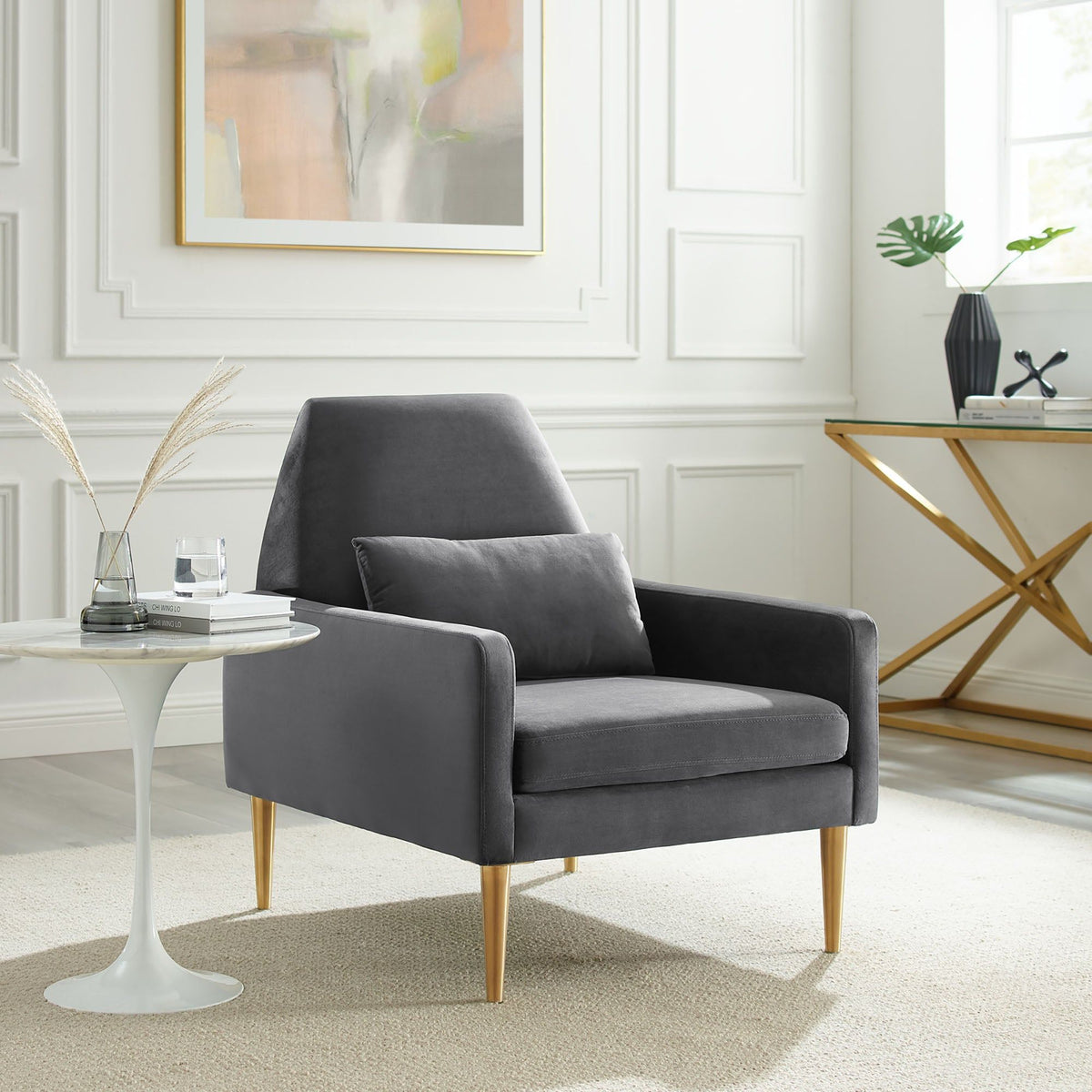 Liliana Performance Velvet Armchair - Charcoal