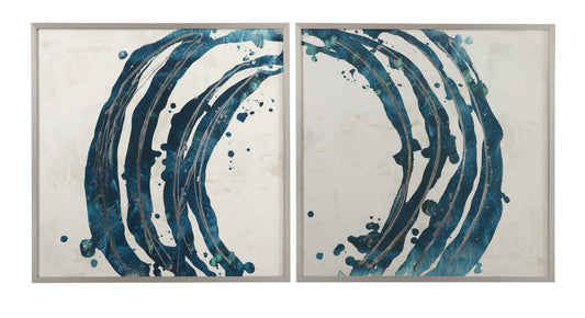 Embellished Blue Circle Framed Print (Set of 2) - Blue