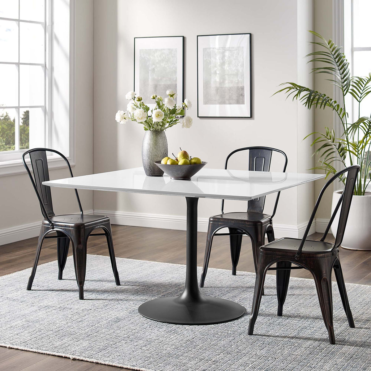 Lippa Square Wood Dining Table - 48", Black White