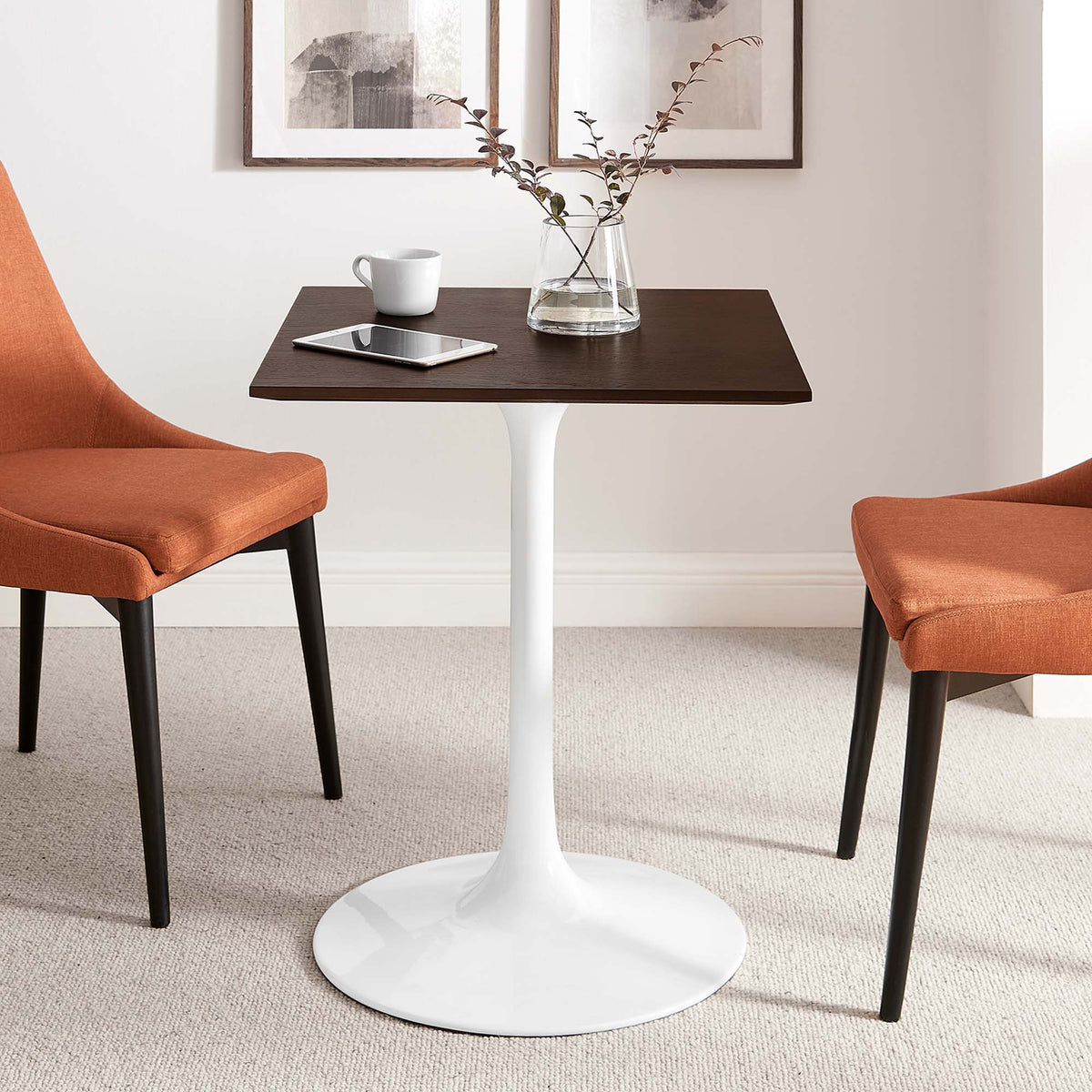 Lippa Square Wood Dining Table - 24", White Cherry Walnut