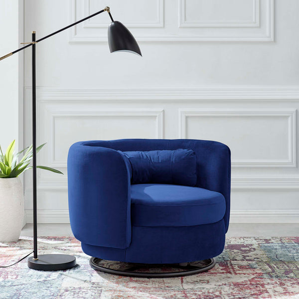 Relish Performance Velvet Swivel Chair - Black Navy