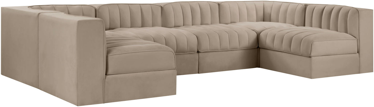 Rummi - Armless Velvet Performance Fabric Upholstered 6 Piece Modular Sectional