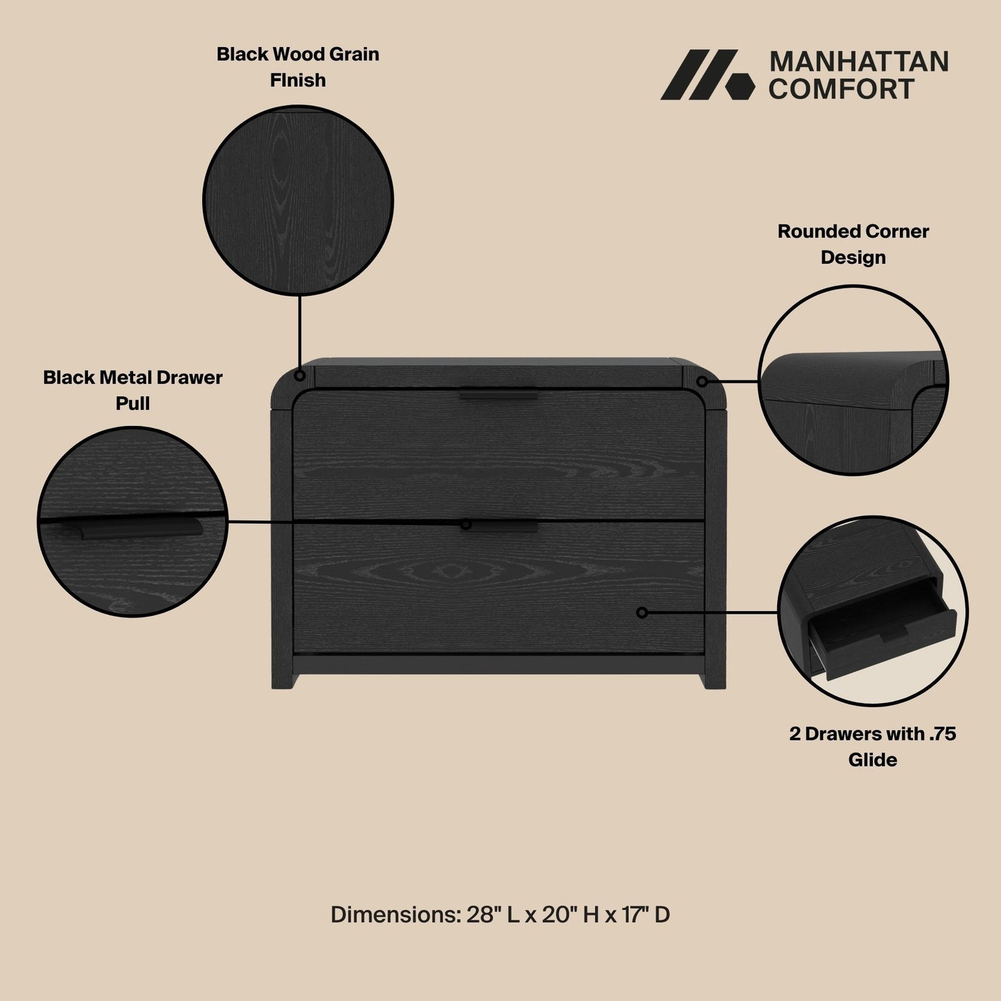 Manhattan Grace - Nightstand With Black Handles