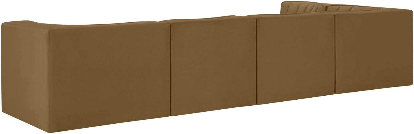 Rummi - Velvet Performance Fabric Upholstered 5 Piece Modular Sectional, L-Shaped (Right)