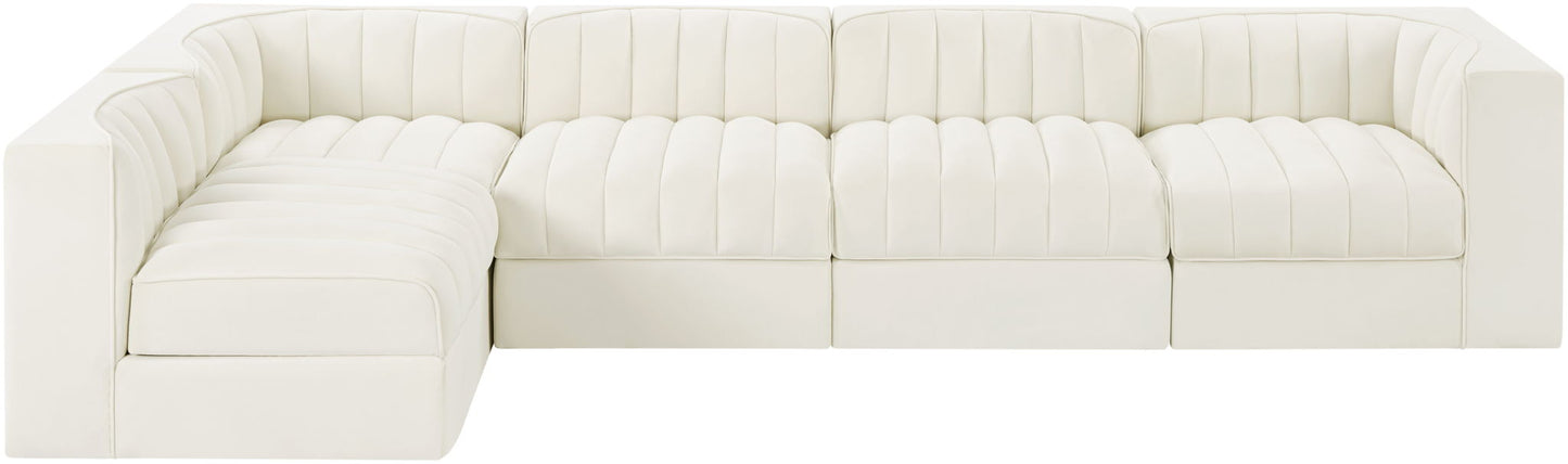 Rummi - Velvet Performance Fabric Upholstered 5 Piece Modular Sectional, L-Shaped (Right)