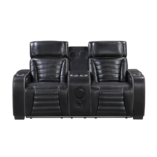 Cyber Power Double Reclining Love Seat with Center Console, Power Headrests, Storage Arms(Top and Side) ,Cup Holders, Wireless Speakers with Sub-Woofer, Air Massage, Heat, LED Lighting and Charging Ports