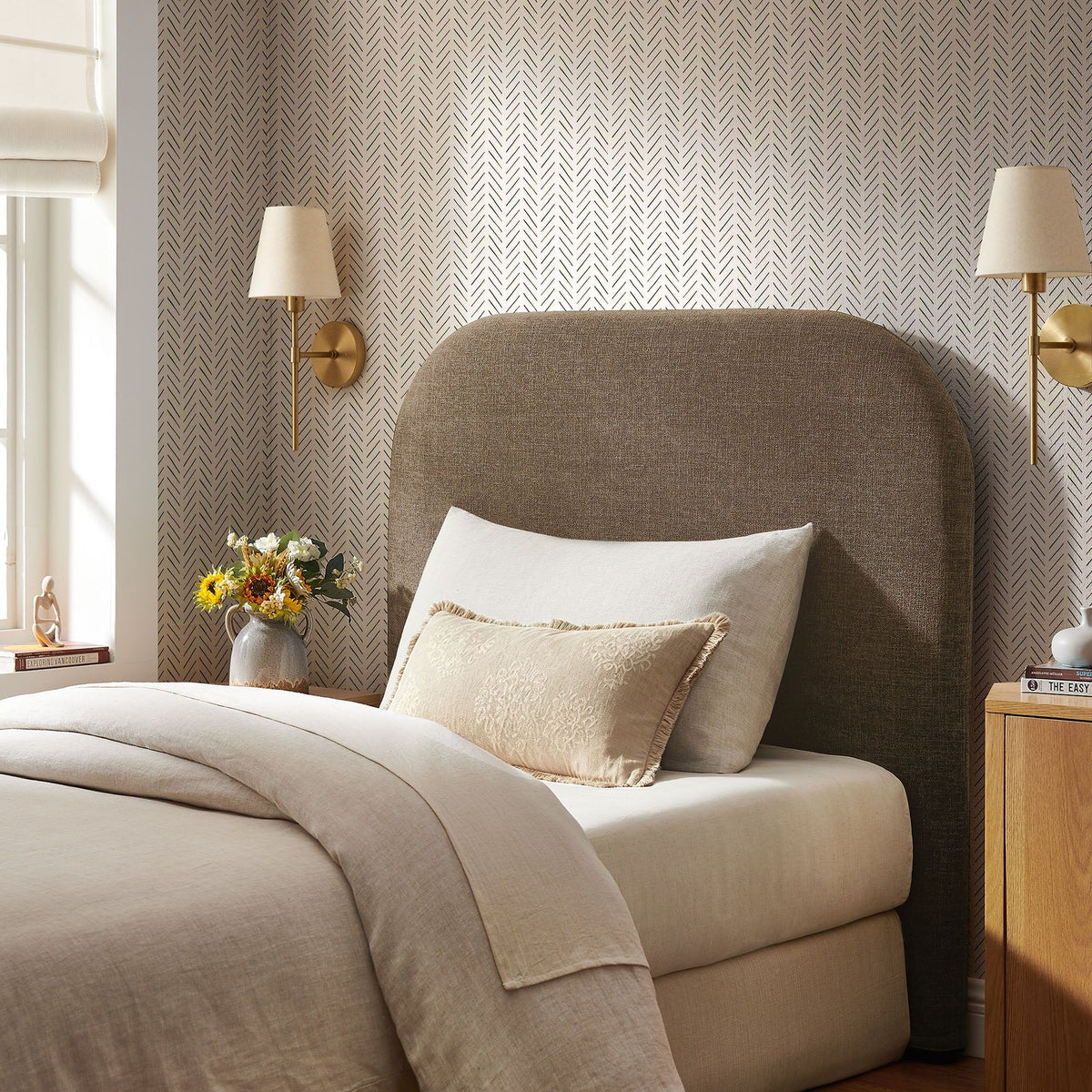 Keynote Twin Size Upholstered Fabric Headboard - Mocha