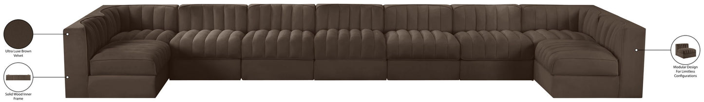 Rummi - Armless Velvet Performance Fabric Upholstered 9 Piece Modular Sectional