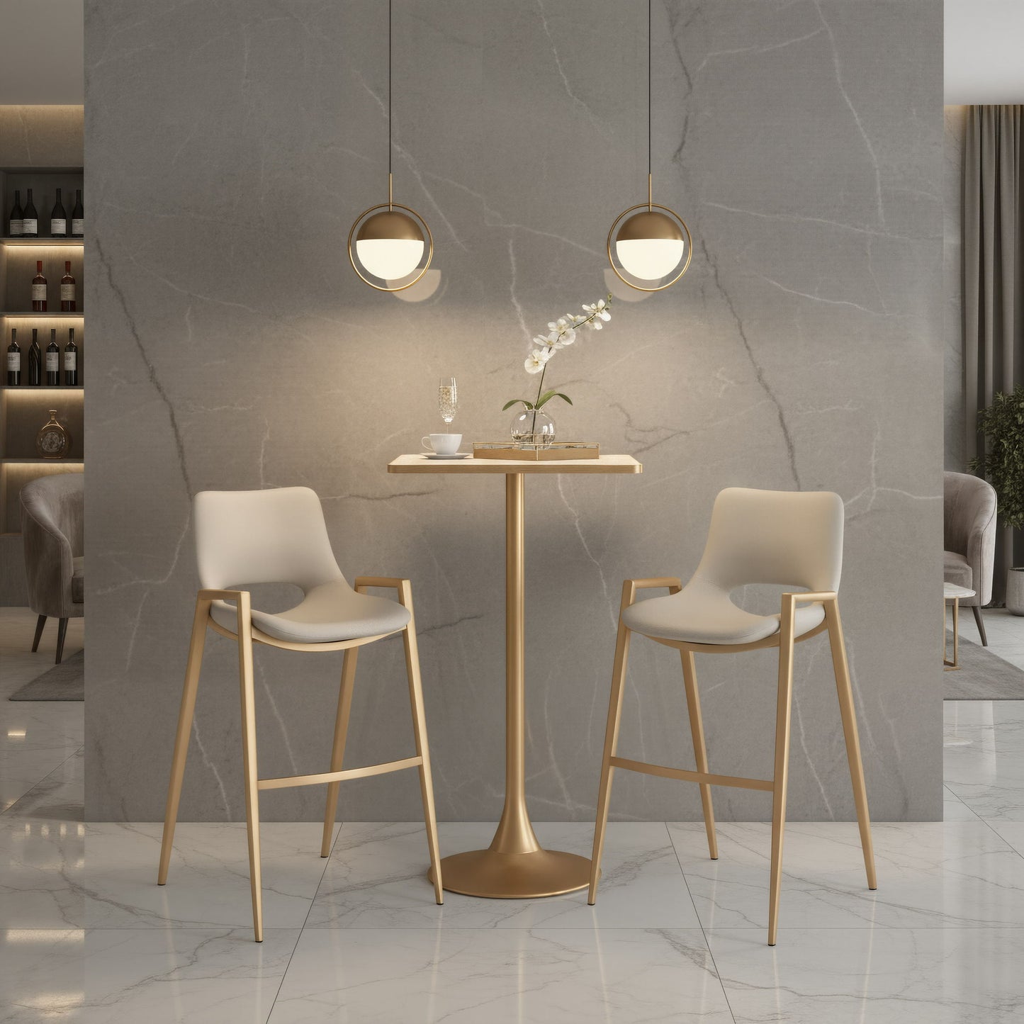 Desi - Barstool Chair With Gold Base (Set of 2)