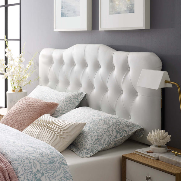 Annabel Diamond Tufted Upholstered Vinyl Headboard - King, White