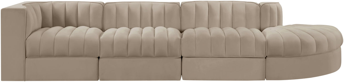 Rummi - Velvet Performance Fabric Upholstered 4 Piece Modular Sectional With Reverse Corner Chair