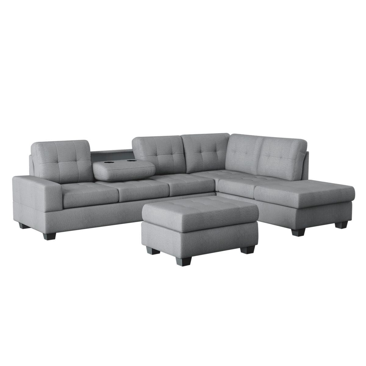Maston 3-Piece Reversible Sectional with Drop-Down Cup Holders and Storage Ottoman