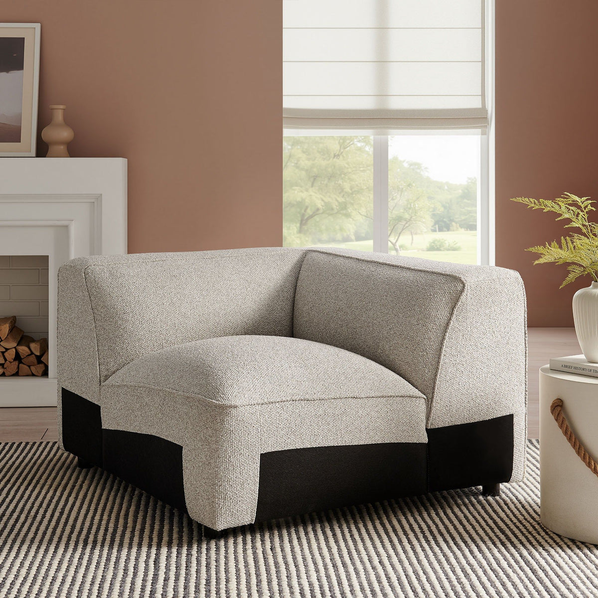 Auren Lattice Boucle Upholstered Modular Corner Chair - Fog