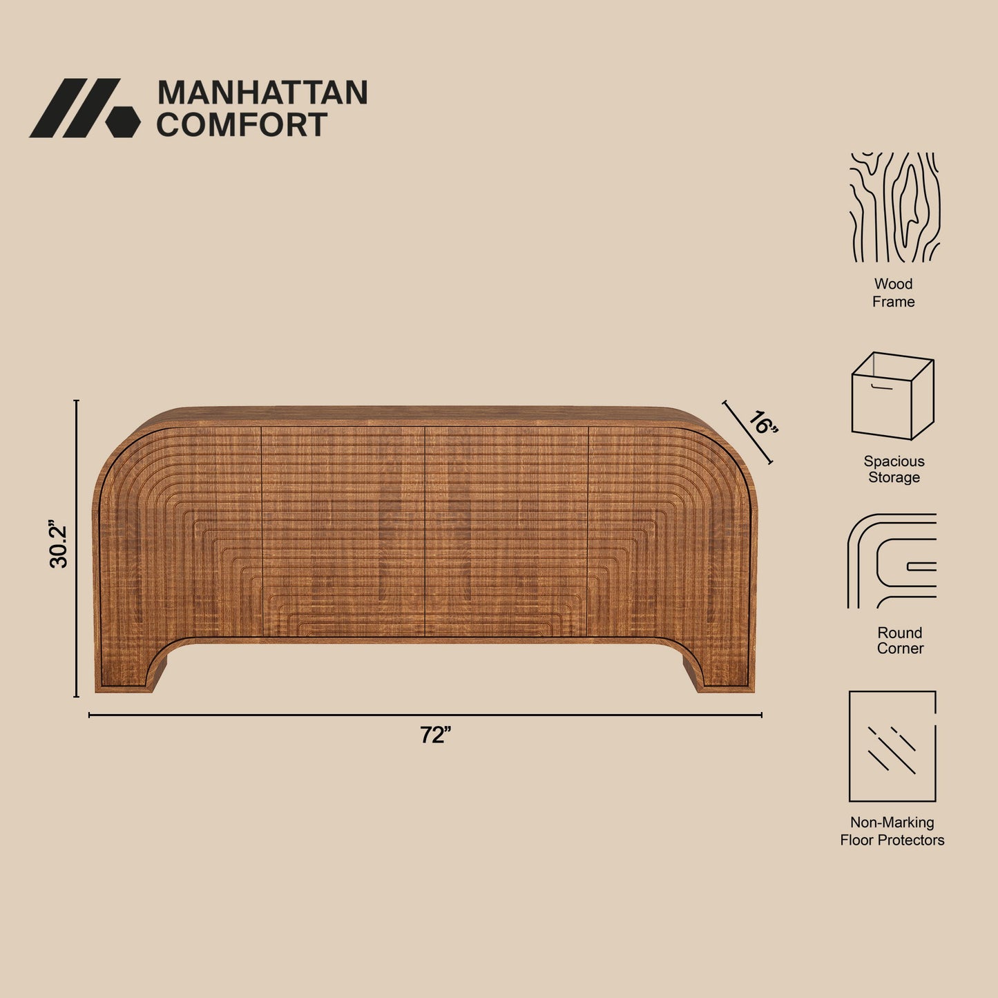 Tressa - Solid Wood Sideboard (4-Door) - Walnut
