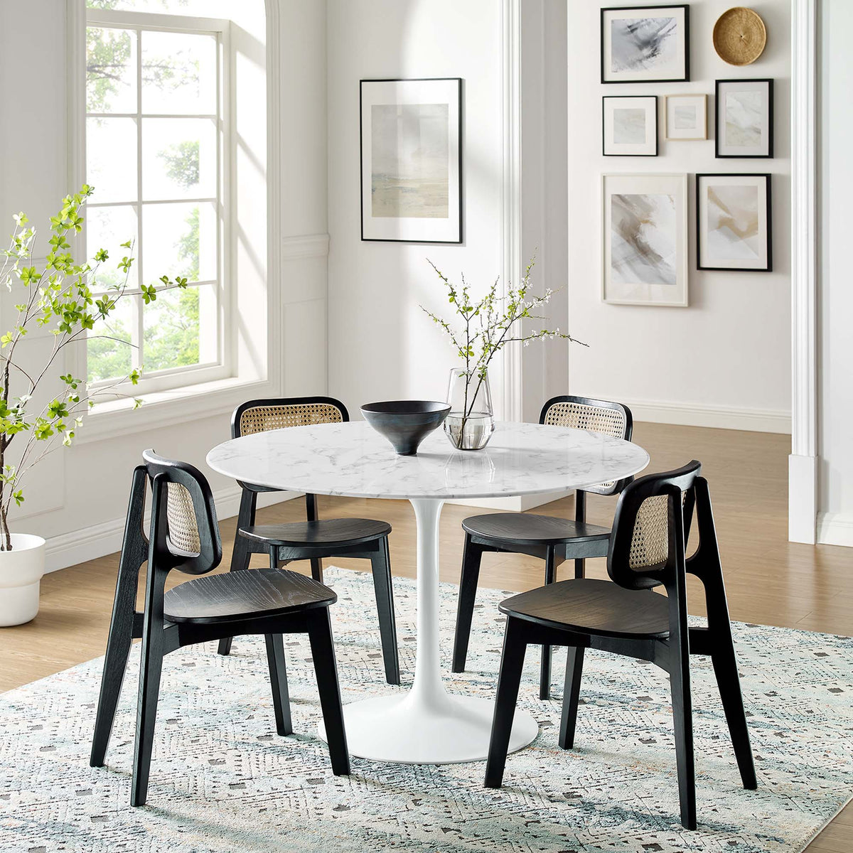 Lippa Round 48" Dining Table - Faux Marble, White