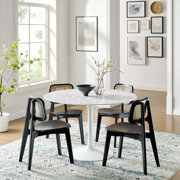 Lippa Round 48" Dining Table - Faux Marble, White