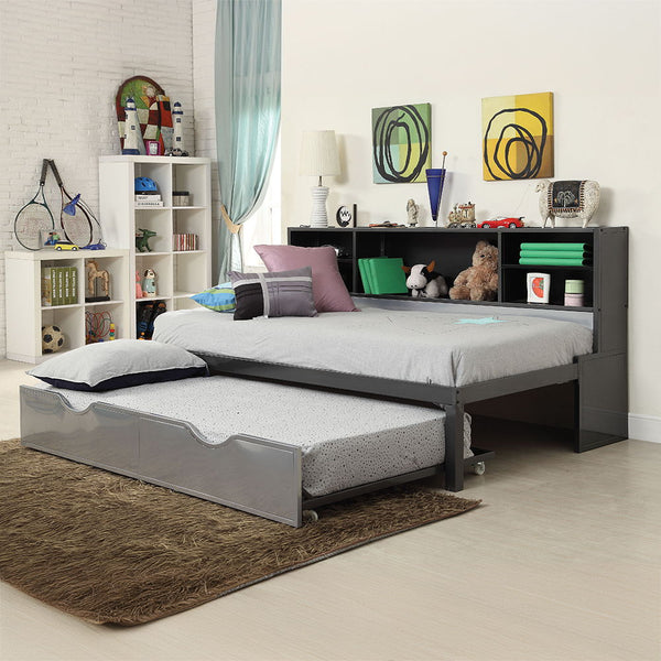 Renell - Twin Bed With Trundle & Storage - Black & Silver
