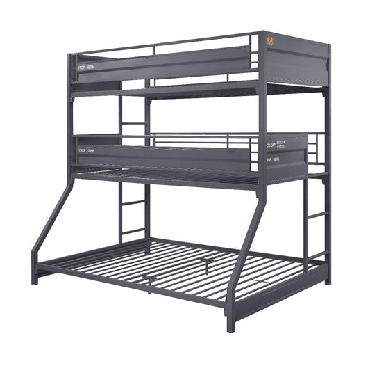 Cargo - Twin Over Twin Over Full Bunk Bed - Gunmetal