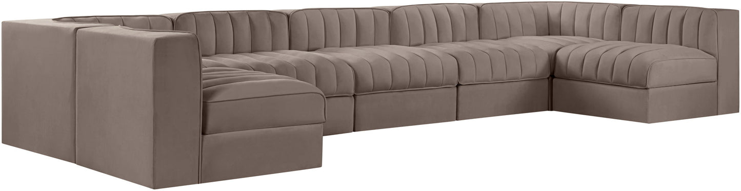 Rummi - Velvet Performance Fabric Upholstered 7 Piece Modular Sectional (With 2 Corner Chairs)