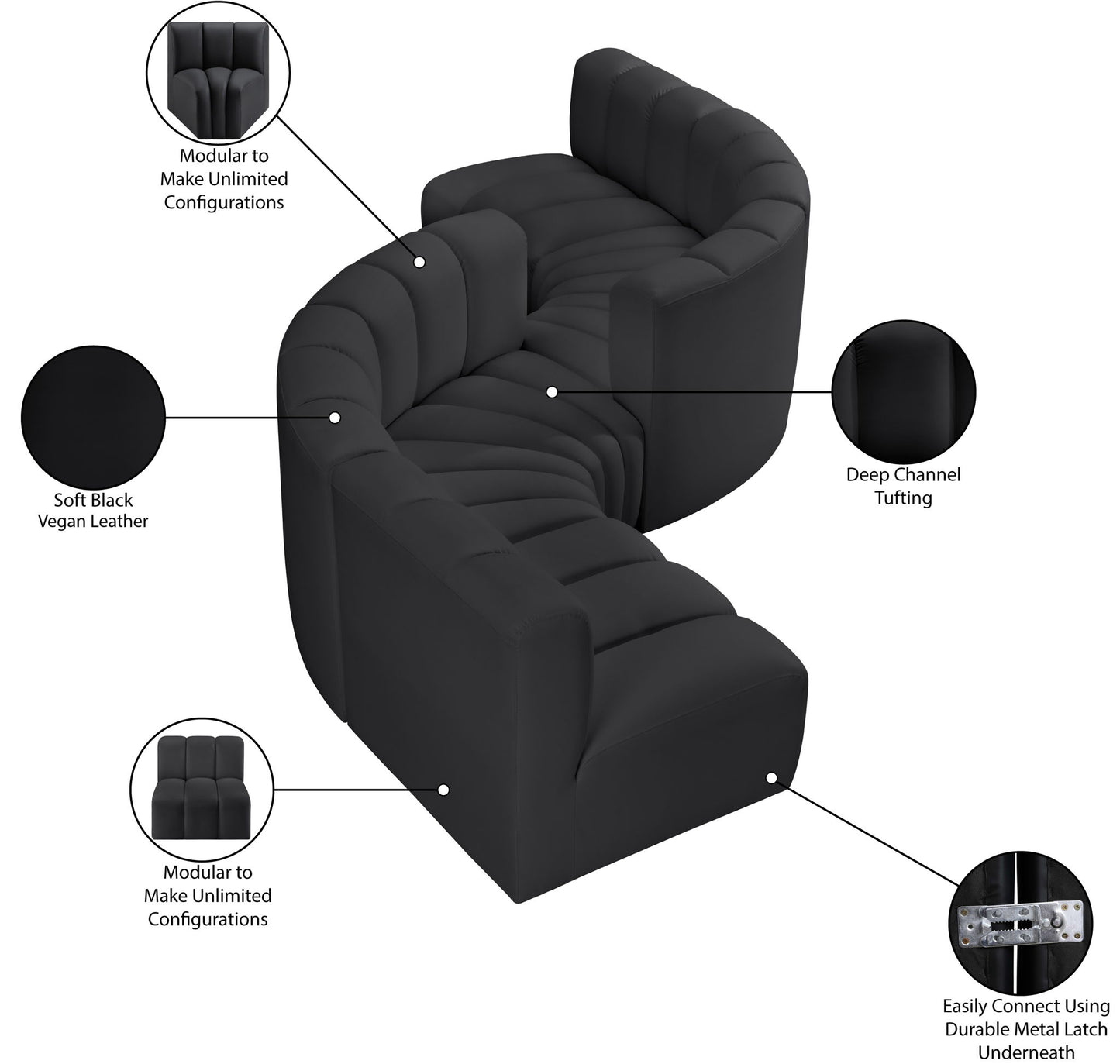 Arc - Faux Leather 6 Piece Modular Sofa