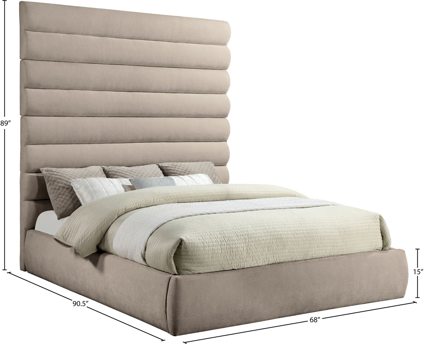 Adam - Chenille Fabric Bed With 89" Headboard