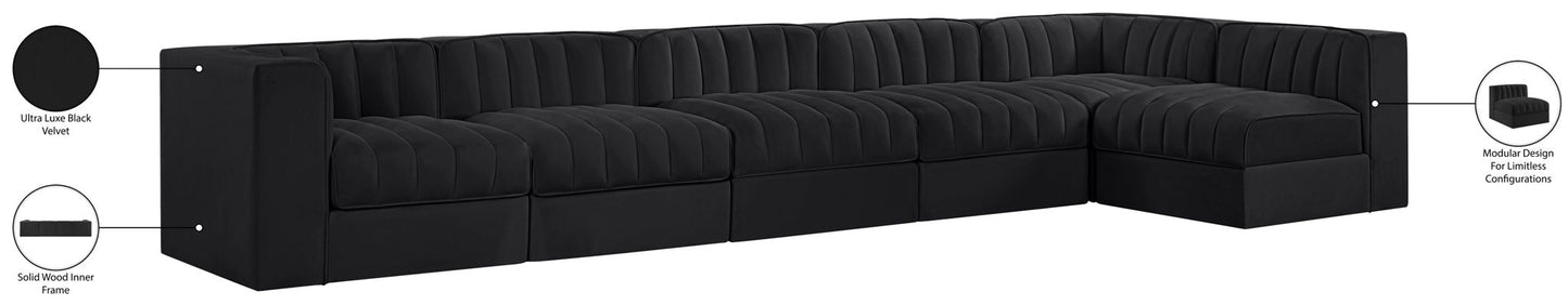 Rummi - Velvet Performance Fabric Upholstered 6 Piece Modular Sectional, L-Shaped (Right)