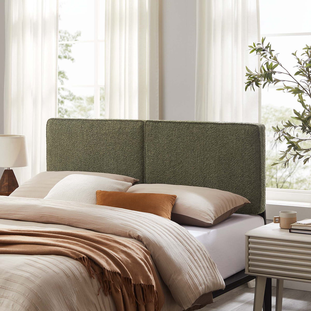 Lindee Boucle Fabric Headboard - Queen, Sage